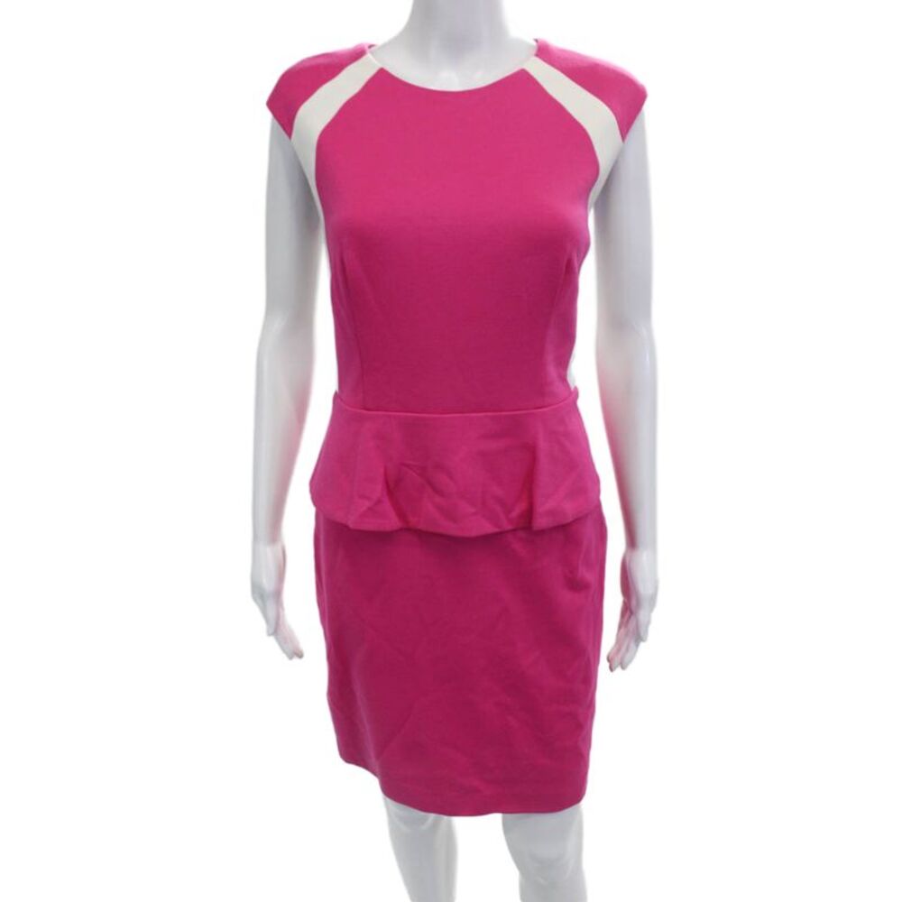 Cynthia Steffe Womens Sheath Dress Pink Crew Neck Short Sleeve Zip Size 8